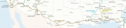 Notre route : la Southern Tier, le tracé marron. (source : Adventure Cycling Association US)